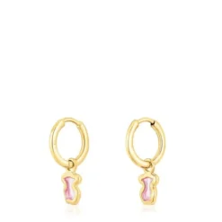 Brincos argola em prata vermeil urso rosa Gregal