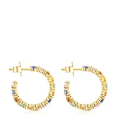 Brincos argola Glaring em Prata Vermeil com Safiras multicolor