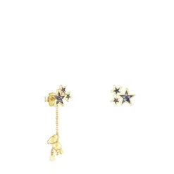 Brincos curto/comprido Teddy Bear Stars em Prata vermeil e Pedras preciosas