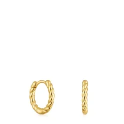 Brincos curtos de argola entrançada banhados a ouro 18 K sobre prata 10 mm Basics