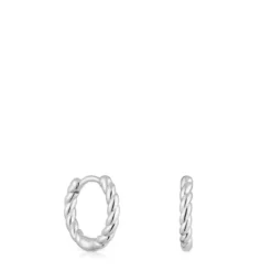 Brincos curtos de argola entrançada em prata 10 mm Basics