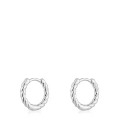 Brincos curtos de argola entrançada em prata 10 mm Basics