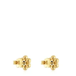 Brincos curtos flor banhados a ouro 18 K sobre prata e iolita Sugar Party