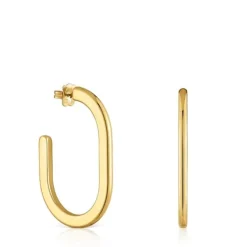 Brincos de argola compridos banhados a ouro de 18 K sobre prata Line