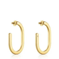 Brincos de argola compridos banhados a ouro de 18 K sobre prata Line
