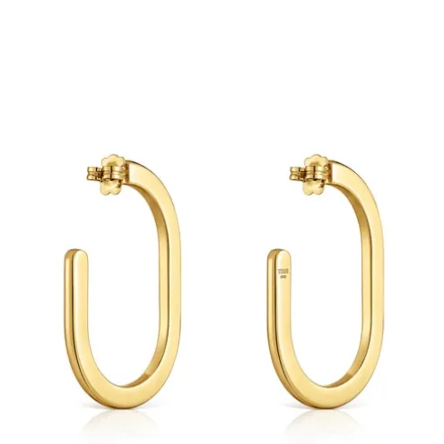 Brincos de argola compridos banhados a ouro de 18 K sobre prata Line