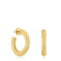 Brincos de argola compridos banhados a ouro de 18 K sobre prata e motivo flor TOUS 1950