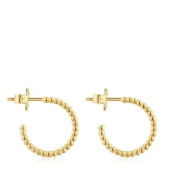 Brincos de argola curtos bolas banhados a ouro de 18 K sobre prata 15 mm TOUS Basics