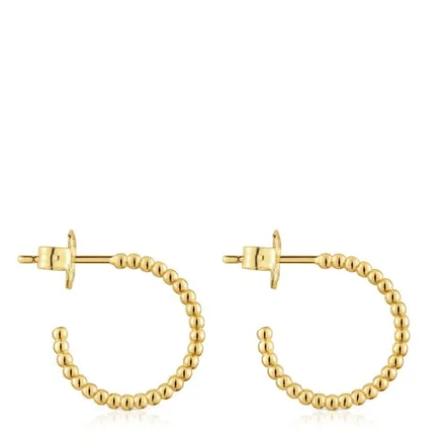 Brincos de argola curtos bolas banhados a ouro de 18 K sobre prata 15 mm TOUS Basics