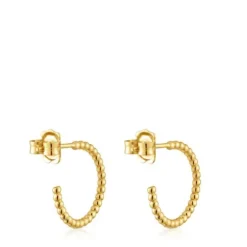 Brincos de argola curtos bolas banhados a ouro de 18 K sobre prata 15 mm TOUS Basics