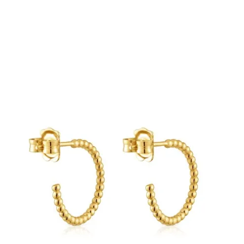 Brincos de argola curtos bolas banhados a ouro de 18 K sobre prata 15 mm TOUS Basics