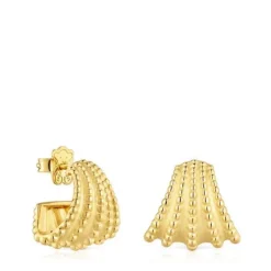 Brincos de argola curtos banhados a ouro de 18 K sobre prata TOUS Grain