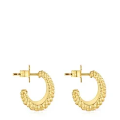 Brincos de argola curtos banhados a ouro de 18 K sobre prata TOUS Grain