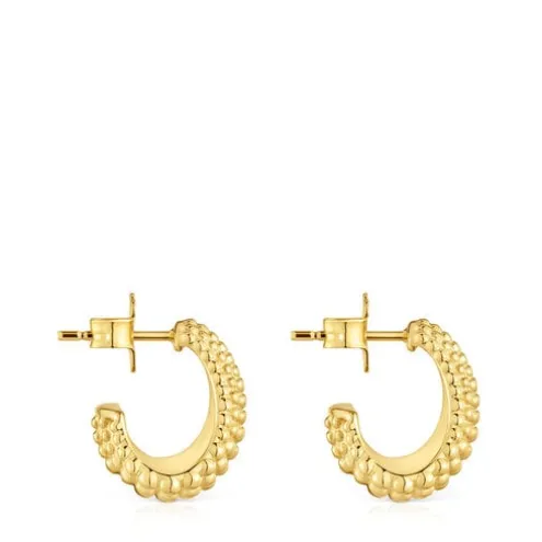 Brincos de argola curtos banhados a ouro de 18 K sobre prata TOUS Grain