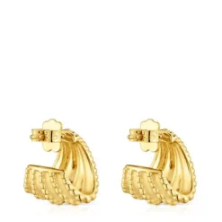 Brincos de argola curtos banhados a ouro de 18 K sobre prata TOUS Grain
