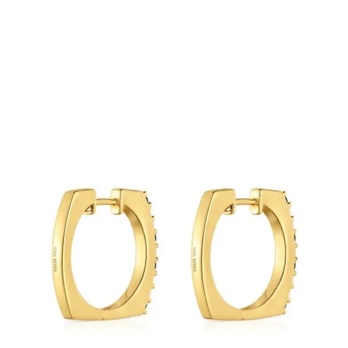 Brincos de argola curtos banhados a ouro de 18 K sobre prata e pedras preciosas TOUS Basic Colors