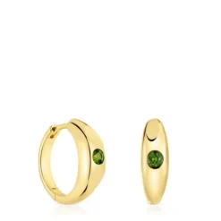 Brincos de argola curtos banhados a ouro de 18 K sobre prata e cromodiópsido TOUS Basic Colors