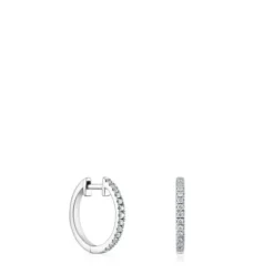 Brincos de argola curtos em ouro branco com diamantes 11 mm Les Classiques