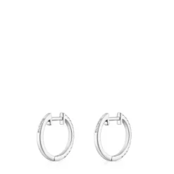Brincos de argola curtos em ouro branco com diamantes 11 mm Les Classiques