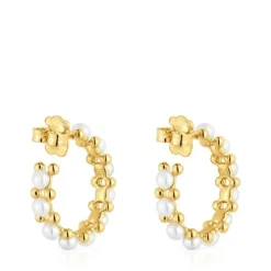 Brincos de argola tripla banhados a ouro de 18 K sobre prata e pérolas cultivadas Gloss