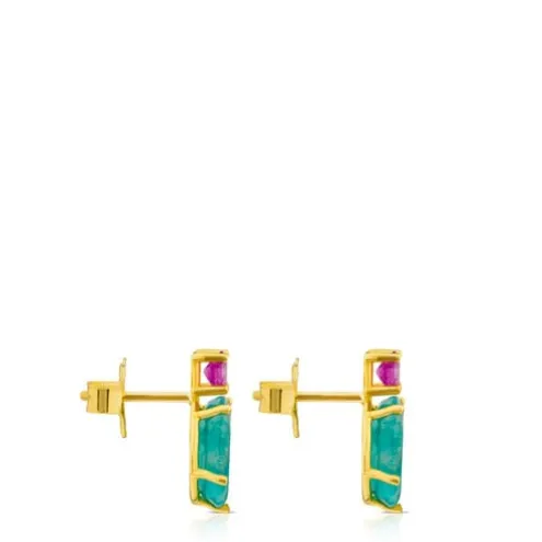 Brincos Ivette em Ouro com Amazonite e Rubi