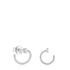 Brincos meia argola curtos em ouro branco com diamantes Les Classiques