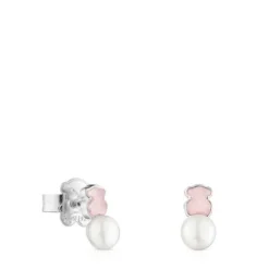 Brincos Mini Color em Prata com Quartzito e Pérola