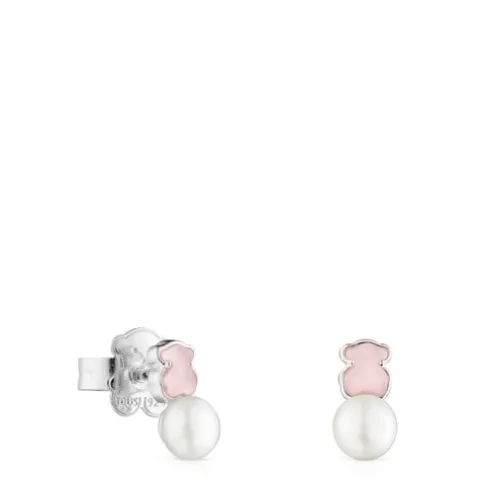 Brincos Mini Color em Prata com Quartzito e Pérola