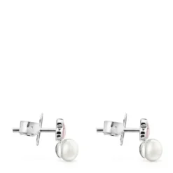 Brincos Mini Color em Prata com Quartzito e Pérola