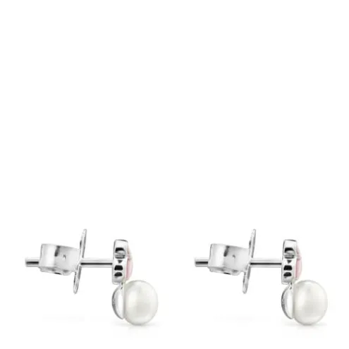 Brincos Mini Color em Prata com Quartzito e Pérola