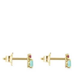 Brincos Mini Ivette em Ouro com Amazonite e Rubi