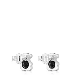 Brincos pequenos 10 mm urso em prata com ónix I-Bear