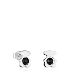 Brincos pequenos 10 mm urso em prata com ónix I-Bear