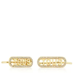 Brincos trepadores em prata vermeil e diamantes Logo