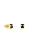 Brincos urso banhados a ouro de 18 K sobre prata e ónix 6 mm TOUS Icon Color