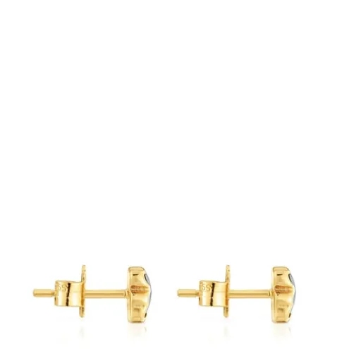 Brincos urso banhados a ouro de 18 K sobre prata e ónix 6 mm TOUS Icon Color