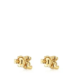 Brincos urso pequenos banhados a ouro de 18 K sobre prata e ametista Bold Bear