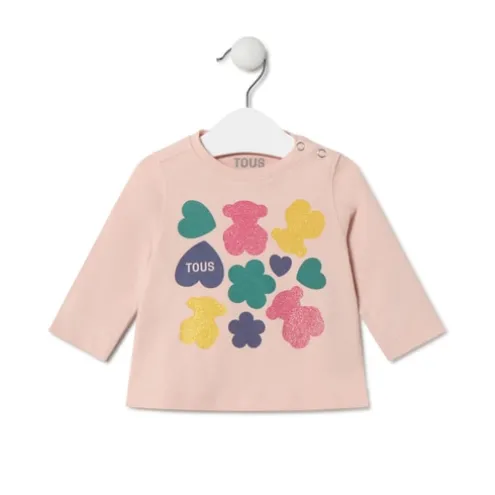 Camisola Ursos, corações e flores Casual cor-de-rosa