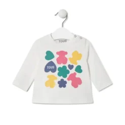 Camisola Ursos, corações e flores Casual cor crua