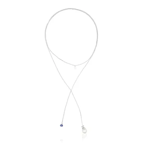 Colar aberto Teddy Bear Gems em prata, pérola e tanzanite