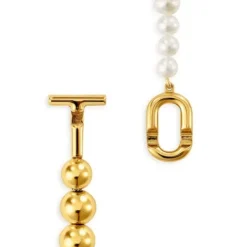 Colar com banho de ouro de 18 K sobre prata e pérolas cultivadas TOUS MANIFESTO