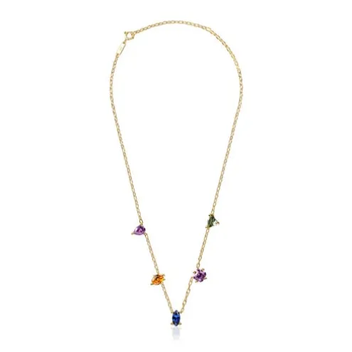 Colar curto banhado a ouro de 18 K sobre prata e pedras preciosas criadas em laboratório TOUS Color LGG