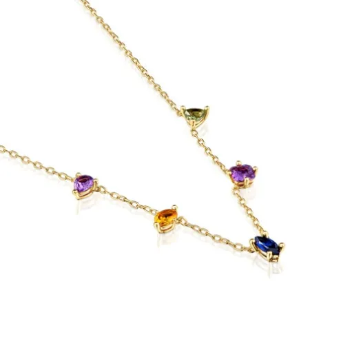 Colar curto banhado a ouro de 18 K sobre prata e pedras preciosas criadas em laboratório TOUS Color LGG