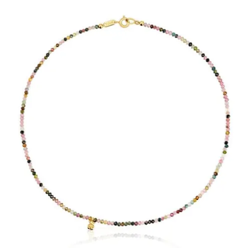 Colar curto banhado a ouro de 18 K sobre prata e turmalina Bold Bear