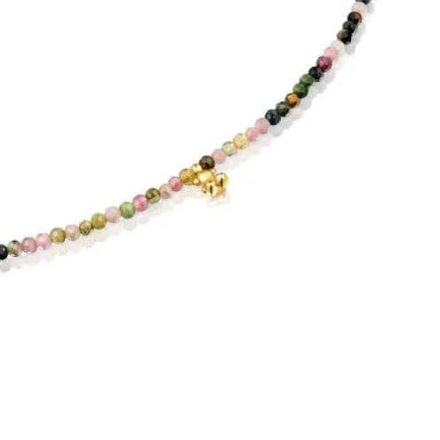 Colar curto banhado a ouro de 18 K sobre prata e turmalina Bold Bear