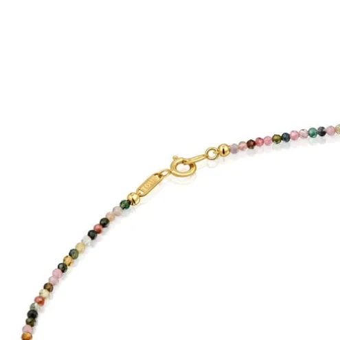 Colar curto banhado a ouro de 18 K sobre prata e turmalina Bold Bear