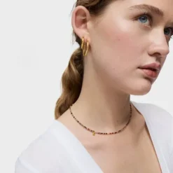 Colar curto banhado a ouro de 18 K sobre prata e turmalina Bold Bear