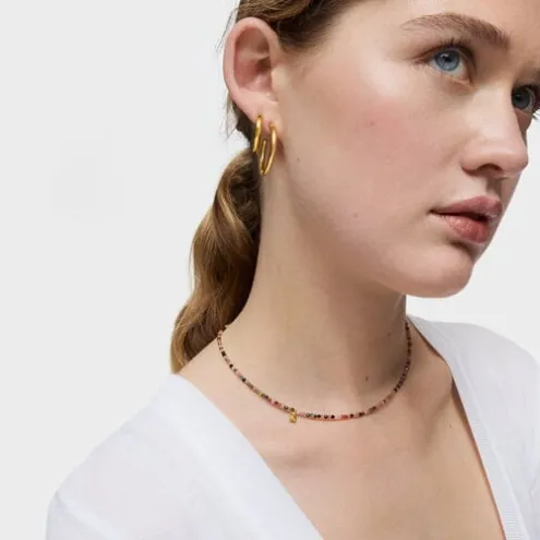 Colar curto banhado a ouro de 18 K sobre prata e turmalina Bold Bear