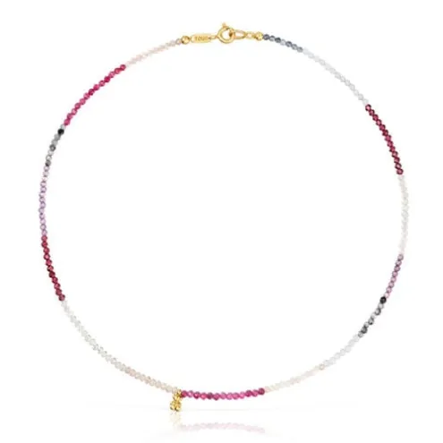 Colar curto banhado a ouro de 18 K sobre prata e turmalina Bold Bear