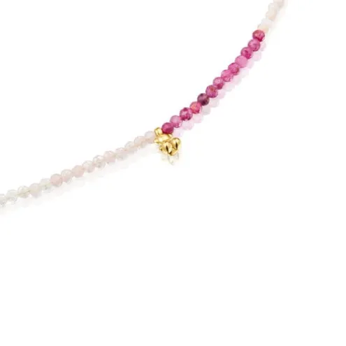 Colar curto banhado a ouro de 18 K sobre prata e turmalina Bold Bear
